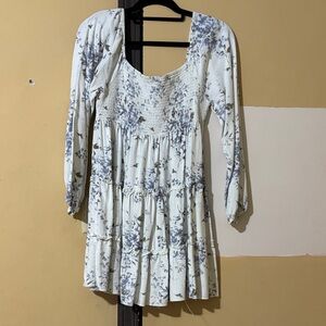 Altar'd State White and Gray Floral Long Sleeve Dress